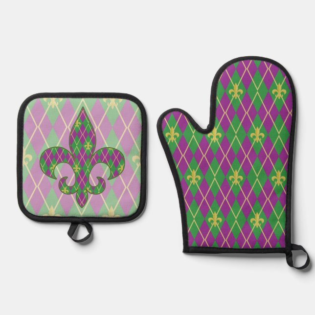Carnival Argyle Oven Mitt & Pot Holder Set (Front)