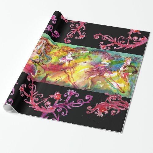 CARNIVAL BALLET  WITH RED PURPLE  FLORAL SWIRLS WRAPPING PAPER