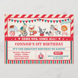 Carnival Birthday Circus Animals Party Invite