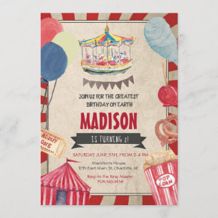 Carnival Birthday Invitation, Circus Birthday Invitation
