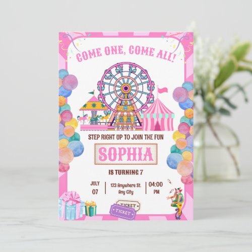 Carnival Birthday Invitation Circus Girl Birthday 