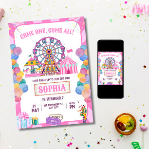 Carnival Birthday Invitation, Circus Girl Birthday Invitation