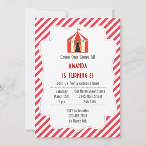 Carnival Birthday Party Invitation Red Stripes