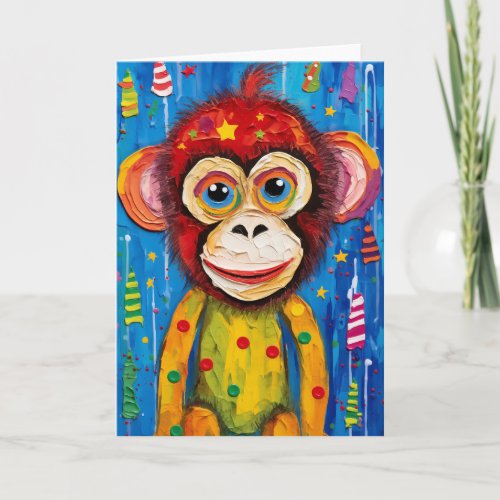 Carnival Capers Monkey Cute Kids Birthday Card