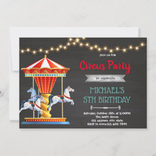 Carnival carousel birthday party invitation