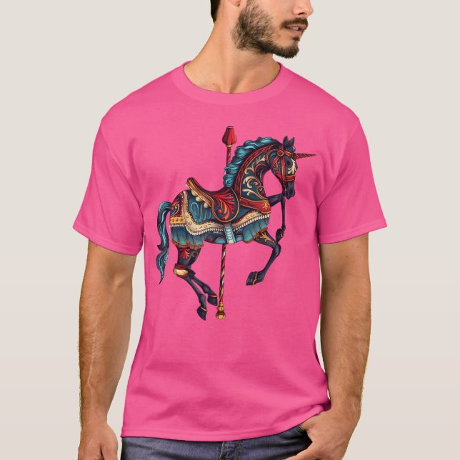 Carnival Carousel Horse Carousel Unicorn Small Blu T-Shirt (Front)