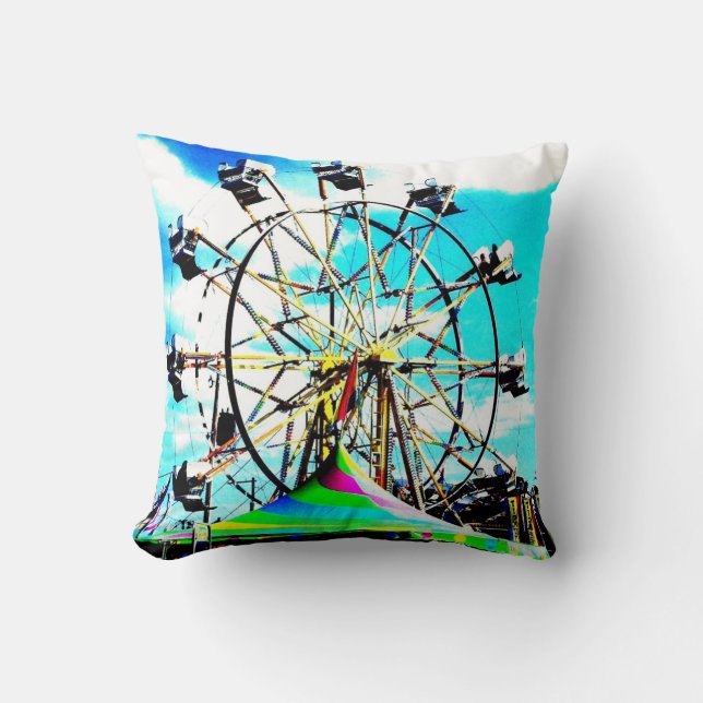 Carnival Carousel Horse Ferris Wheel Pop Art Photo Throw Pillow (Front)