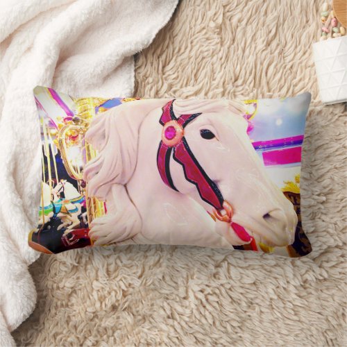 Carnival carousel horse photo bold modern colorful lumbar pillow