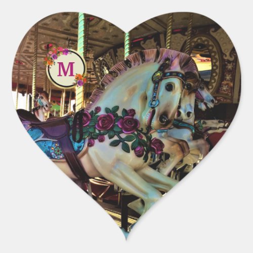 Carnival Carousel Merry_Go_Round Horse Monogram Heart Sticker