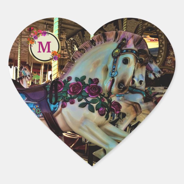 Carnival Carousel Merry-Go-Round Horse Monogram Heart Sticker (Front)