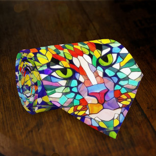 Carnival Cat Artistic Animal Face on Party Neck Tie