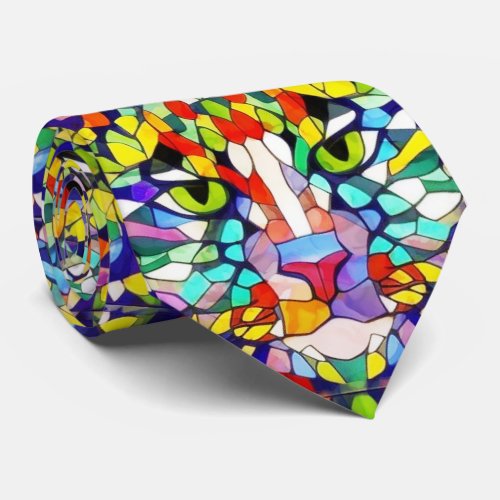 Carnival Cat Artistic Animal Face on Party Neck Tie