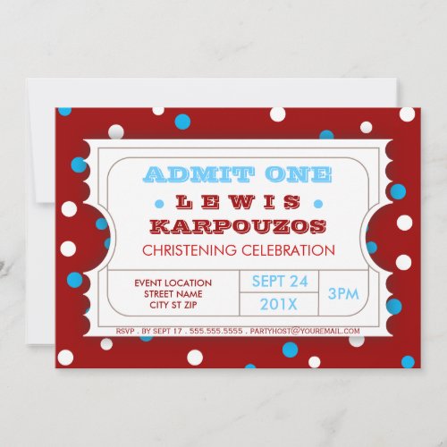 Carnival Christening Party Ticket Invitation