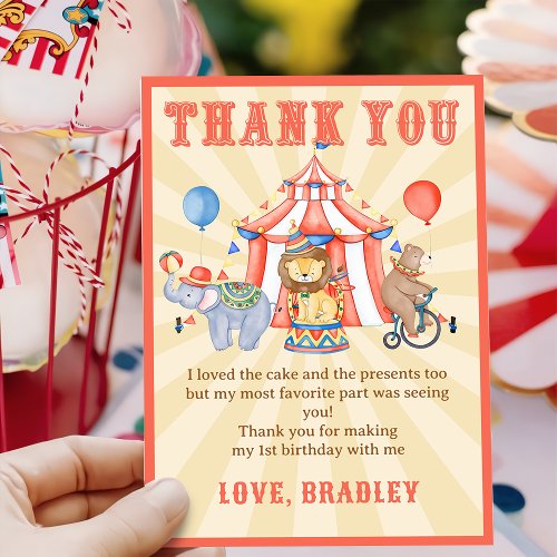 Carnival Circus  Animals Birthday Thank You Card