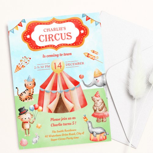 Carnival Circus animals Kids Birthday Party Invitation