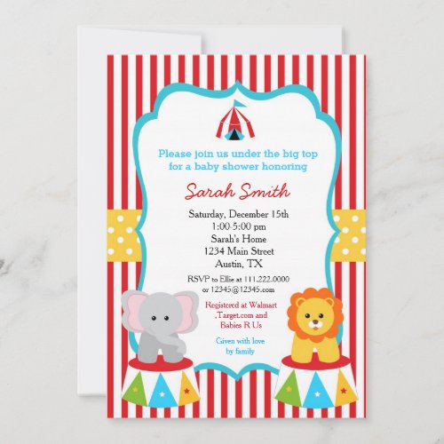 Carnival Circus Baby Shower Invitations