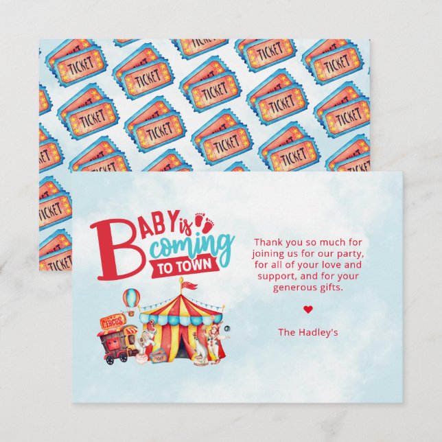 Carnival Circus Baby Shower Thank You Card (Front/Back)