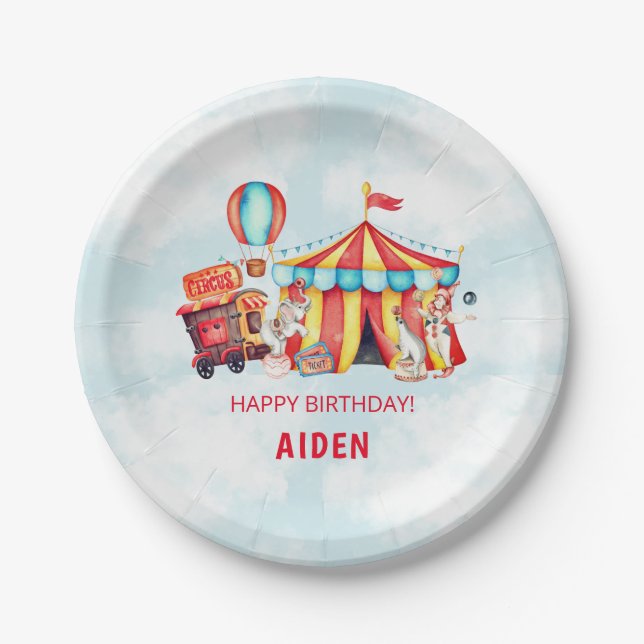 Carnival Circus Big Top Birthday Paper Plates (Front)