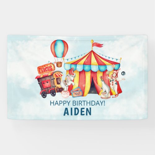 Carnival Circus Big Top Blue 1st Birthday Banner