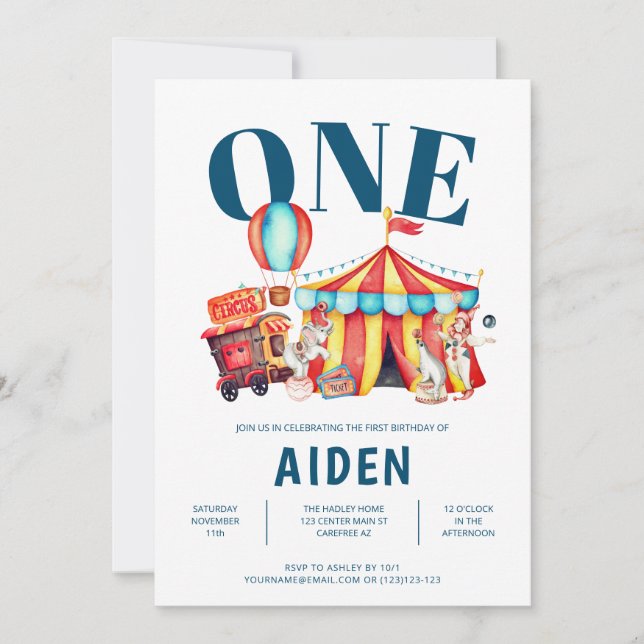 Carnival Circus Big Top One 1st Birthday Invitation (Front)