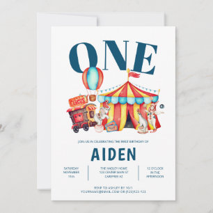 Carnival Circus Big Top One 1st Birthday Invitation