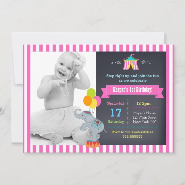 Carnival Circus Bigtop Birthday Invitations Girl (Front)