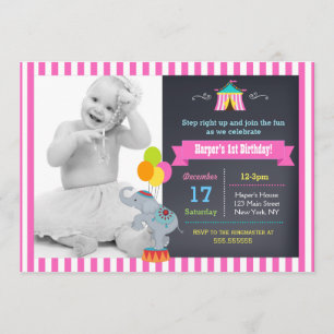 Carnival Circus Bigtop Birthday Invitations Girl
