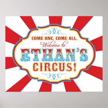 Carnival Circus Birthday Banner Ethan Custom Poster by NouDesigns at Zazzle
