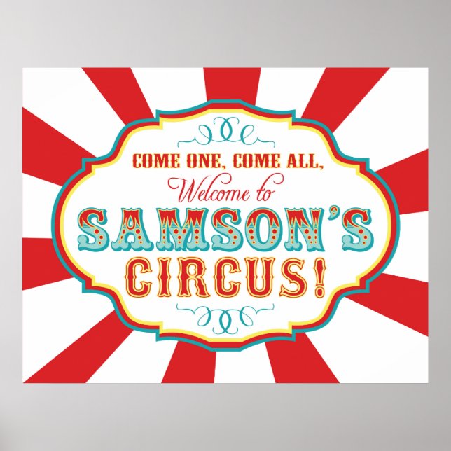 Carnival Circus Birthday Banner Samson CUSTOM Poster (Front)