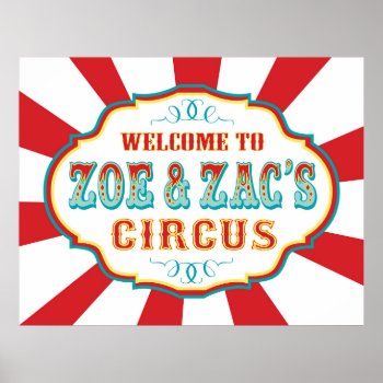 Carnival Circus Birthday Banner Zoe And Zac Custom Poster by NouDesigns at Zazzle
