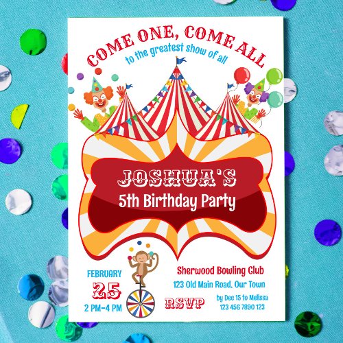 Carnival circus birthday party invitation