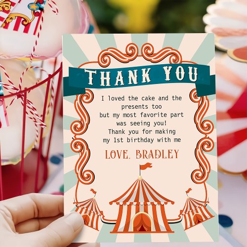 Carnival Circus Birthday Thank You Card