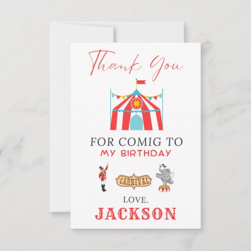 Carnival Circus Birthday Thank You Card