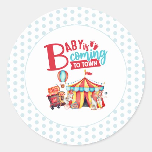 Carnival Circus Blue Baby Shower Classic Round Sticker