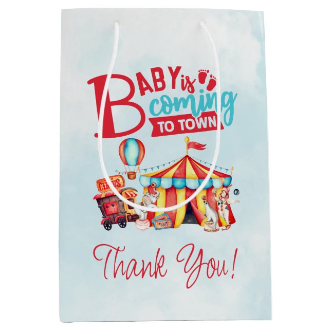 Carnival Circus Blue Baby Shower Favor Gift Bag (Front)