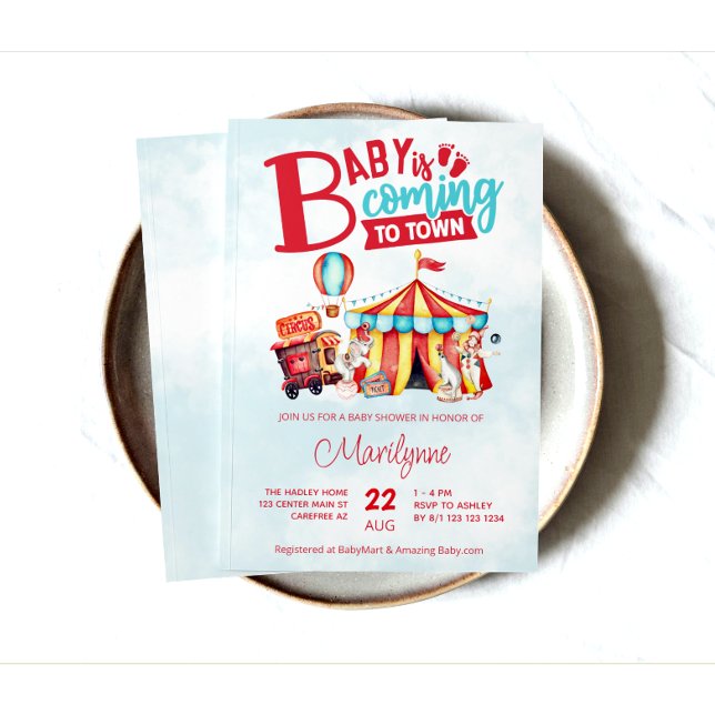 Carnival Circus Blue Baby Shower Invitation (Creator Uploaded)