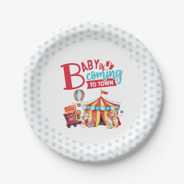 Carnival Circus Blue Baby Shower Paper Plates (Front)