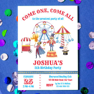 Carnival circus clown birthday party invitation