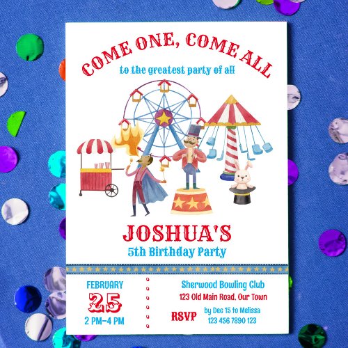 Carnival circus clown birthday party invitation