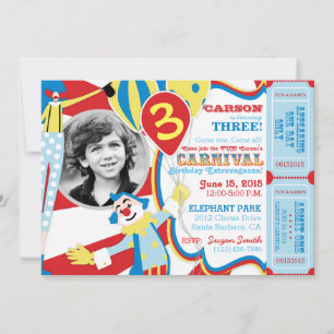 Carnival Circus Clowns Birthday Invitation