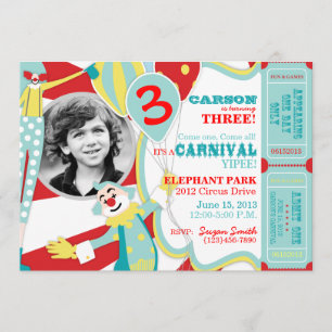 Carnival Circus Clowns Birthday Invitation