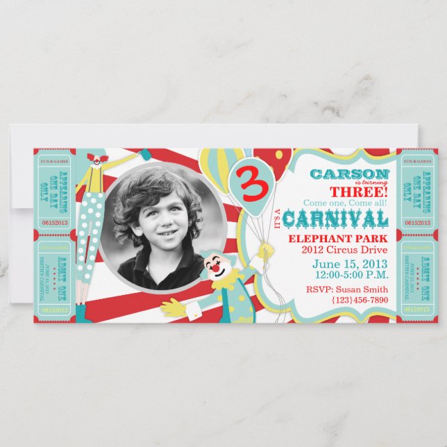 Carnival Circus Clowns Birthday Invitation (Front)