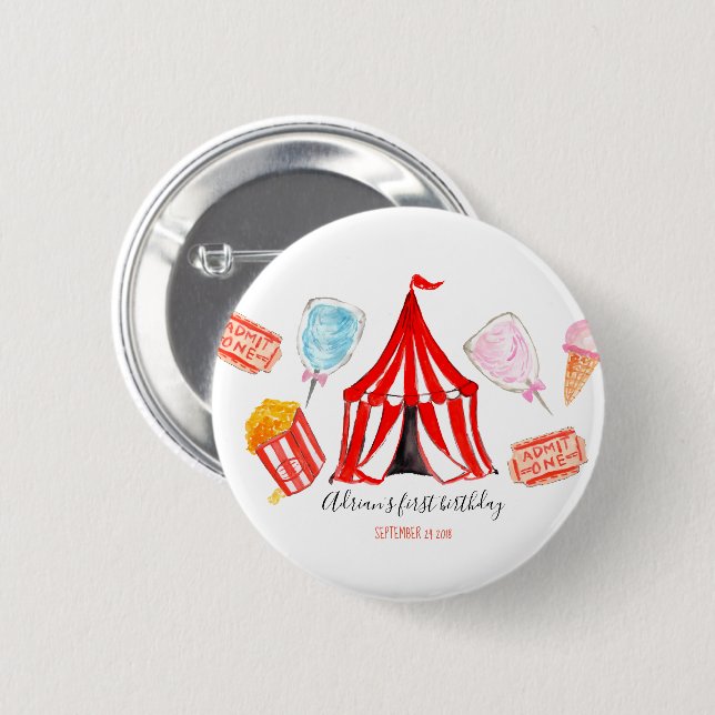 Carnival circus cute birthday button party favor (Front & Back)