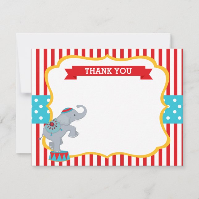 Carnival Circus Elephant Thank You Notes Cards (Front)
