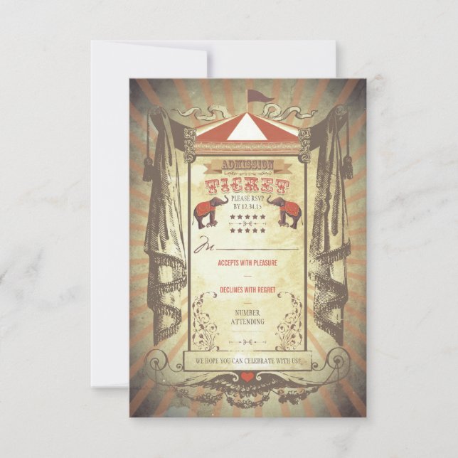 Carnival Circus Elephants Wedding RSVP cards (Front)
