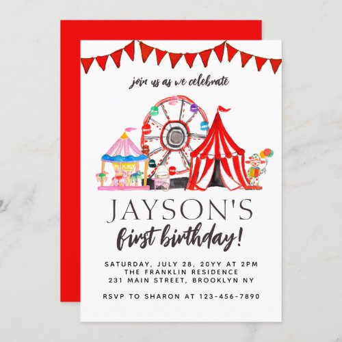 Carnival Circus Fair Ferris Wheel Party Birthday Invitation