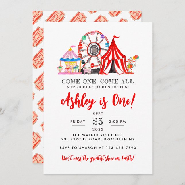 Carnival Circus Fair Show Party Kid Birthday Invitation (Front/Back)