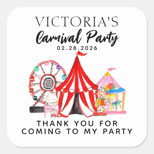Carnival Circus Festival Show Thank You Birthday Square Sticker