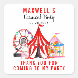 Carnival Circus Festival Show Thank You Birthday Square Sticker