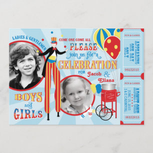 Carnival Circus Juggling Stilt Walkers Birthday Invitation